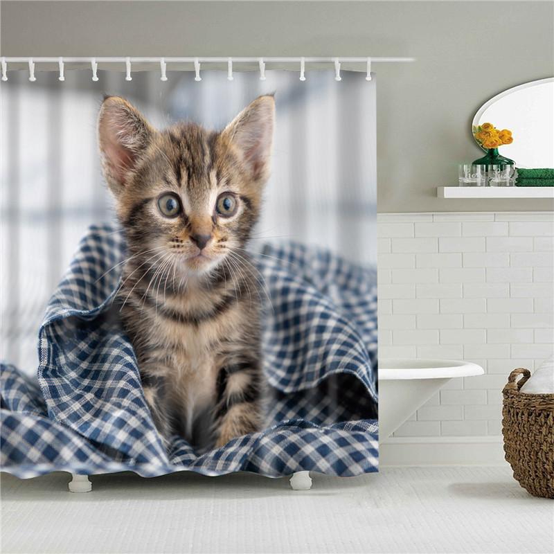 Fabric Shower Curtain Cute Cartoon Hippo Animals Dogs Cats Deer Bath Curtain Waterproof Polyester Bathroom Curtain With Hooks