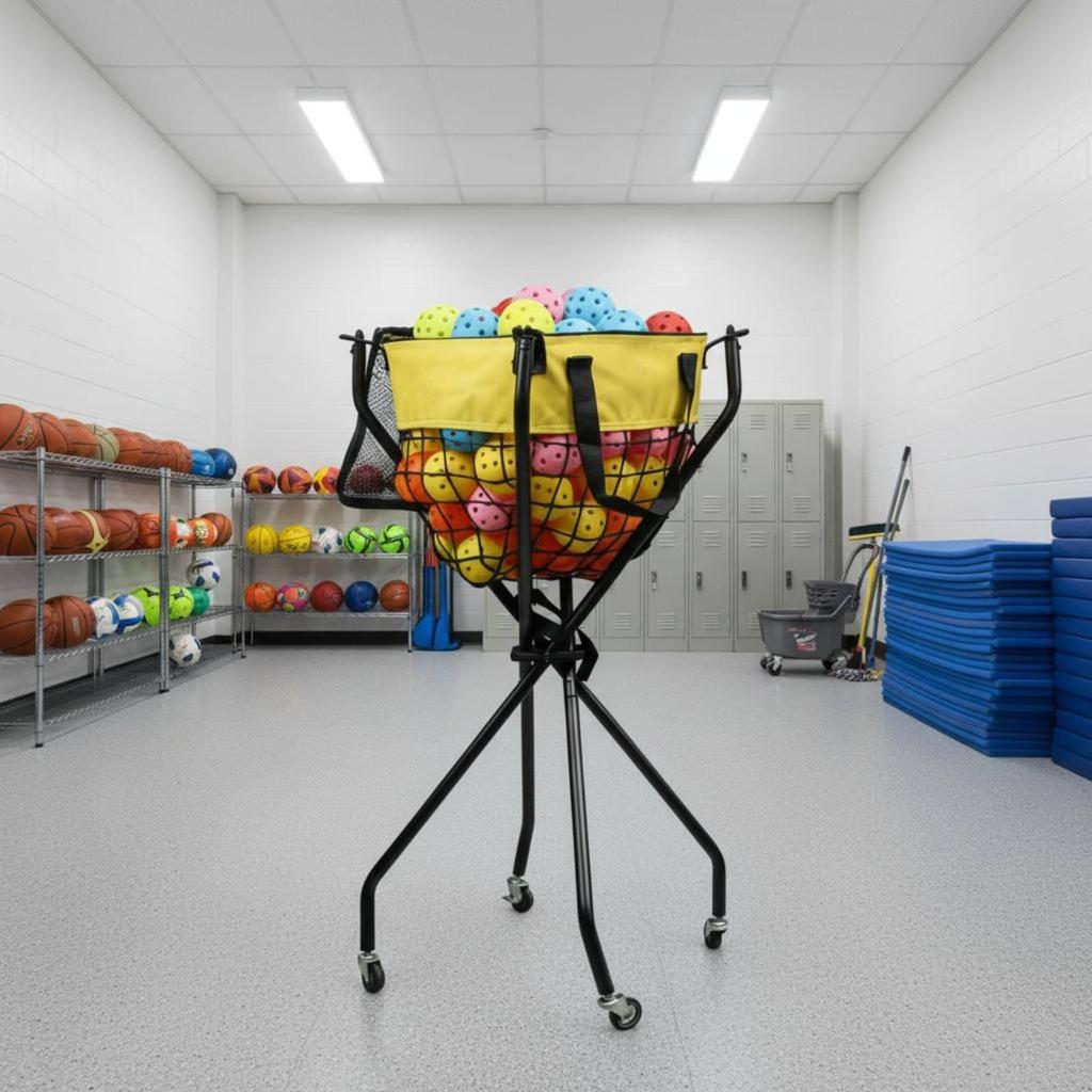 Pickleball Hopper Basket Foldable Rolling Ball Trolley Easy to Move for Coaches