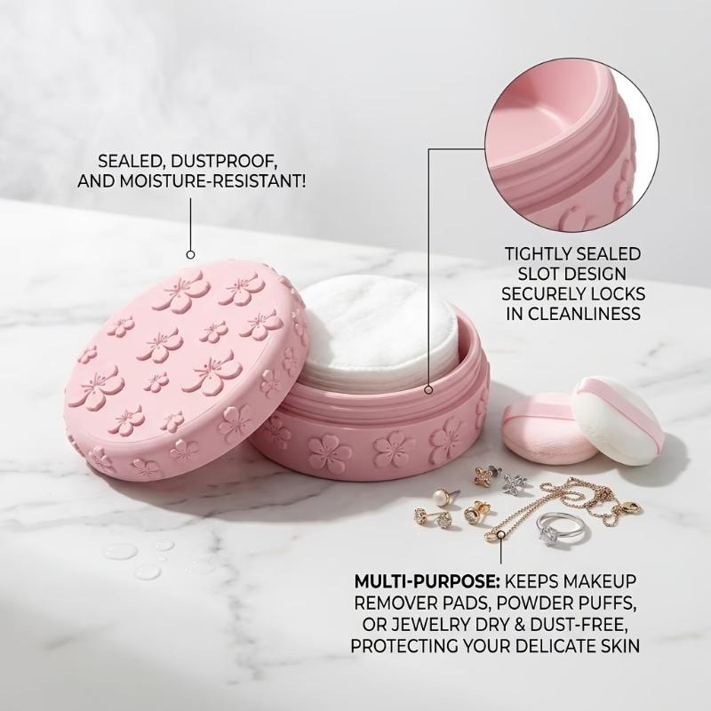 Scatola porta Cotone da Trucco Stampa 3D Fiore di Ciliegio Barattolo Portaoggetti Antipolvere Goffrato con Coperchio per Ragazze Donne Toeletta Organizzatore Bagno