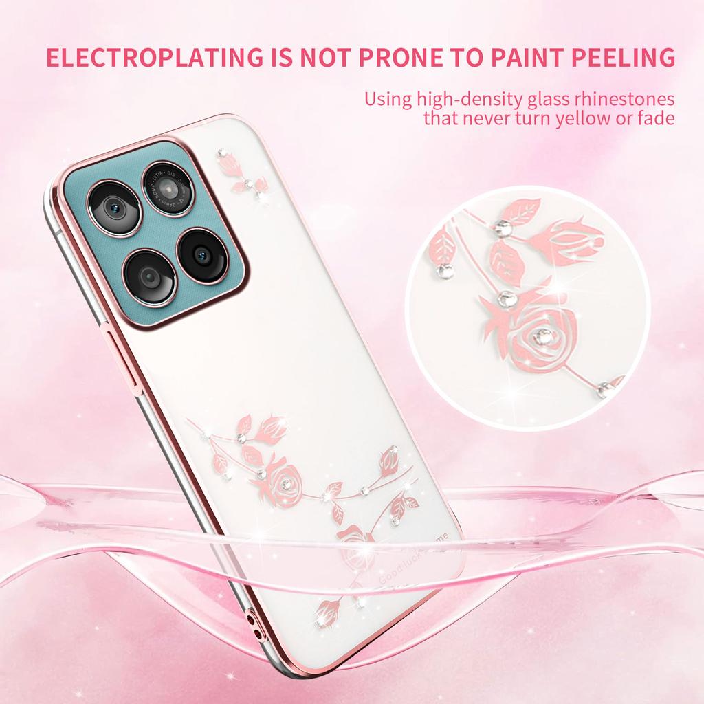 KADEM Pro Motorola Edge 60 Fusion 5G/Edge 60s 5G/Edge 60 5G Pouzdro Květinová Kamínková Dekorace Elektroplátované TPU Kryt na Telefon