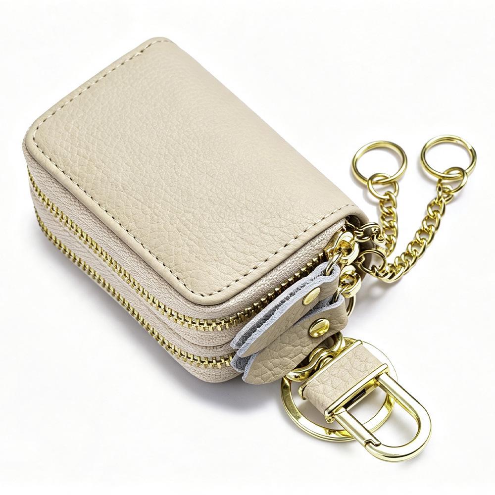 Porte-clés Sacoche de taille en cuir véritable double fermeture éclair Unisexe