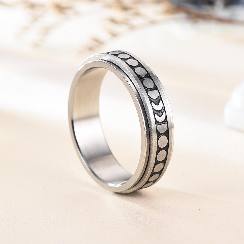 European & American Titanium Steel Moon & Star Rotating Couple Ring Set