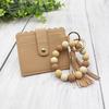Silicone Bracelet Keychain Wallet Beaded Wristlet Credit Card Holder with Tassel Slim Card Wallet with ID