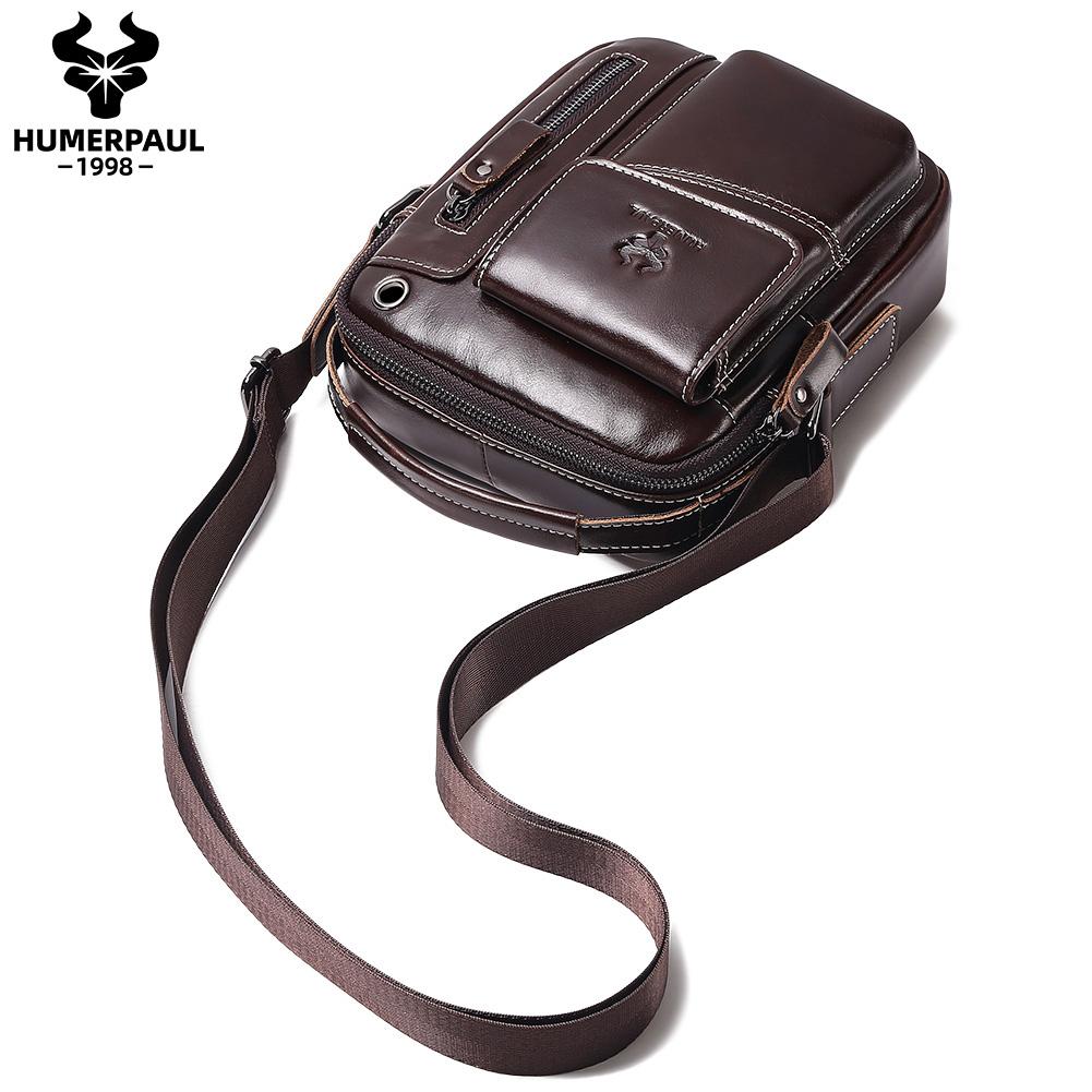 Humerpaul Men Leather Messenger Bag Multifunctional Shoulder Bag Handbag Briefcase Travel Backpack