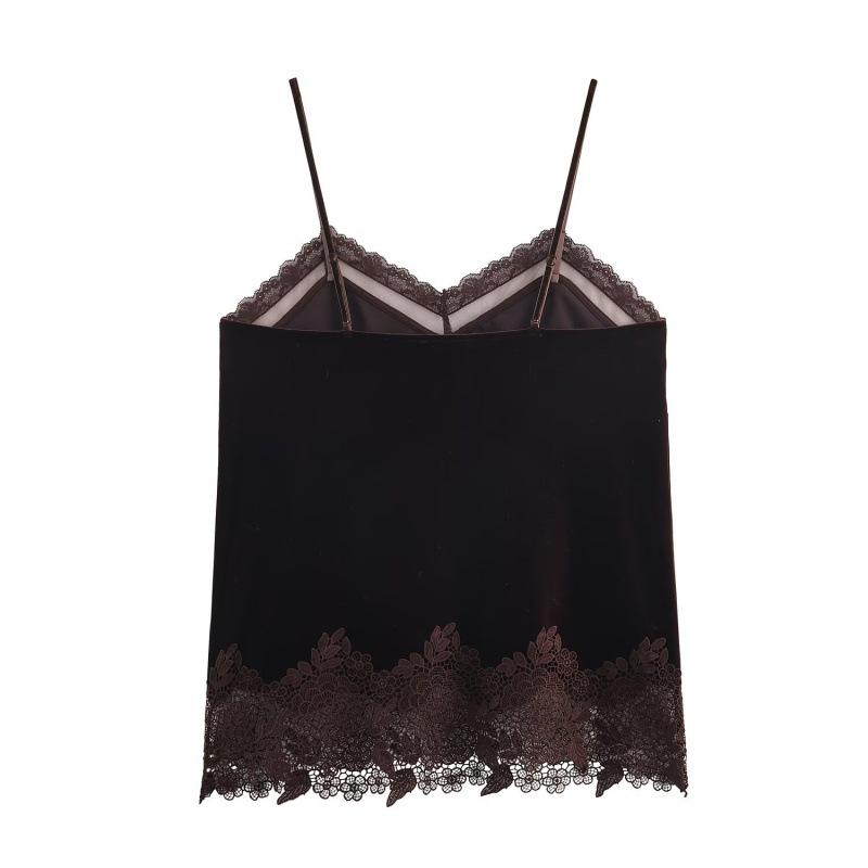 European & American Summer Lace Velvet Lingerie-Style Women's Fashion Top
