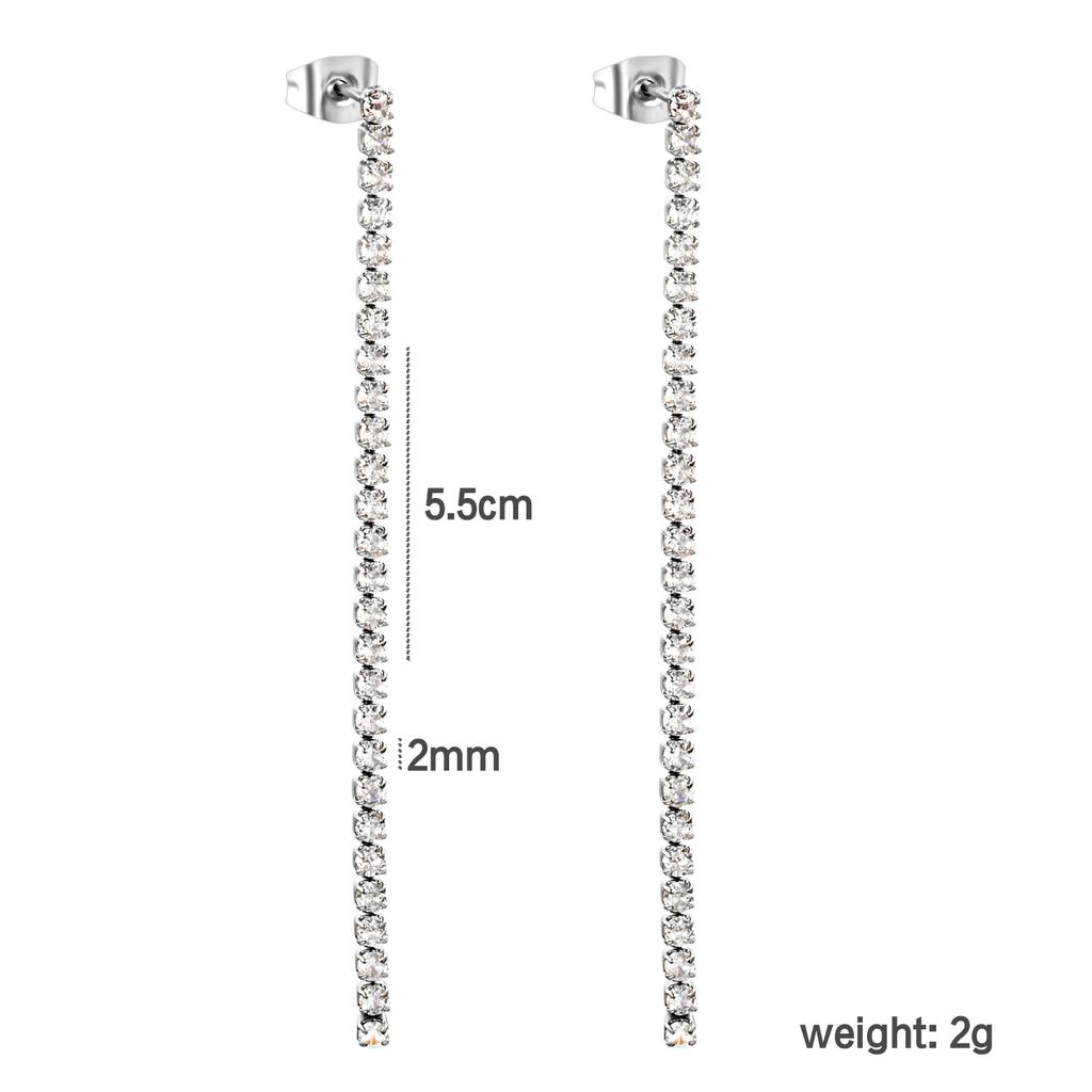 Fashionable And Luxurious Round Colorful Zircon Fringe Earrings With Exquisite Chain Accessories Versatile Ear Jewelry