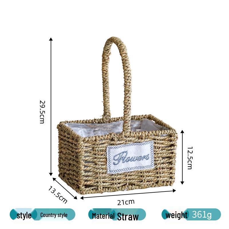 Pastoral Handmade Straw Flower Basket for Faux Bonsai Display - Creative Woven Design for Living Room or Balcony
