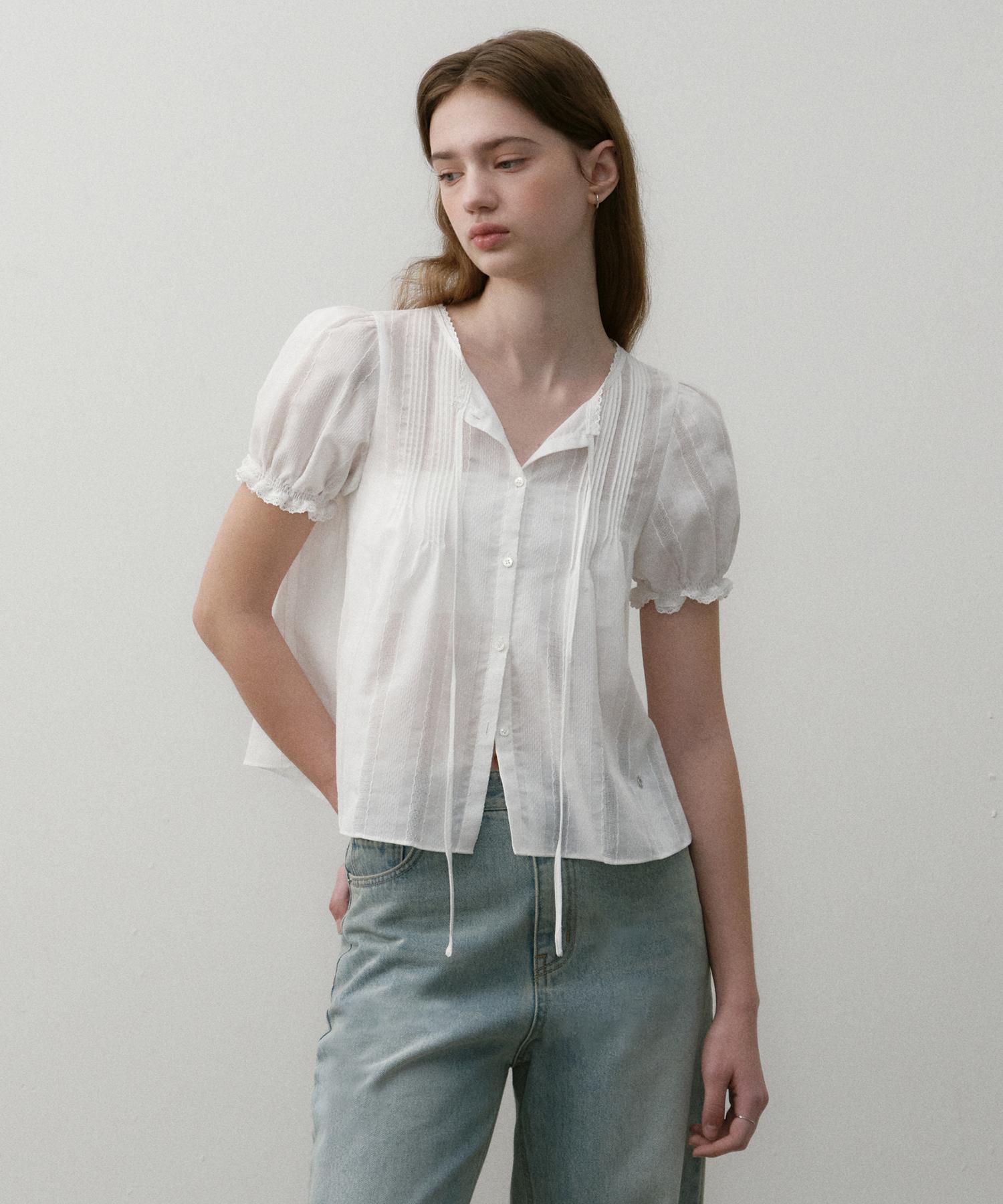 Ost Kaka Pintuck Lace Blouse Ivory S