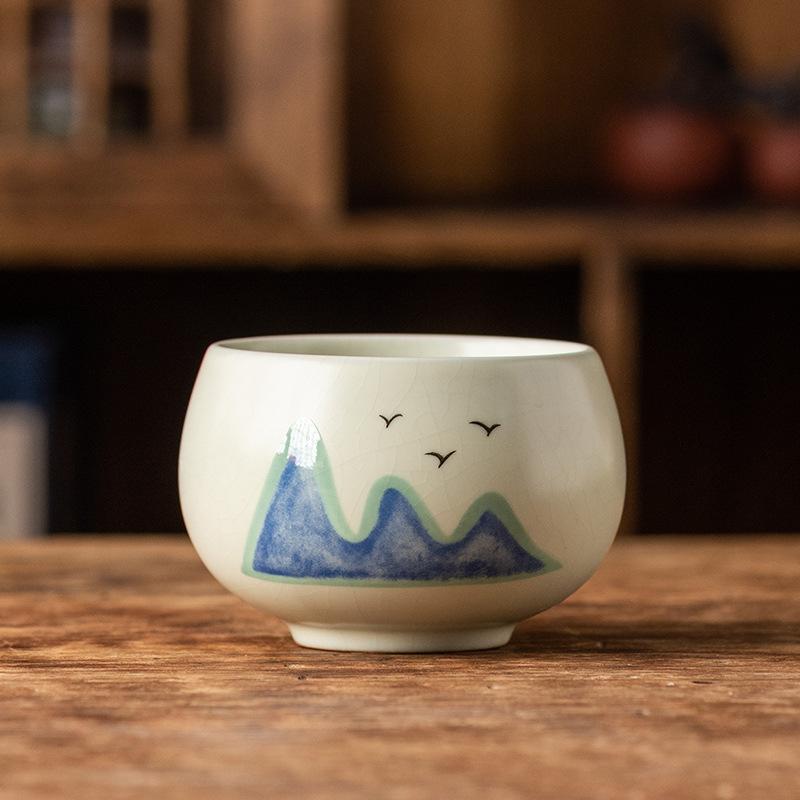 

Yuanshan Ru Kiln Teacup Master Cup Light Luxury Retro High-end Business Gifts Ceramic Bubble Cup Souvenir