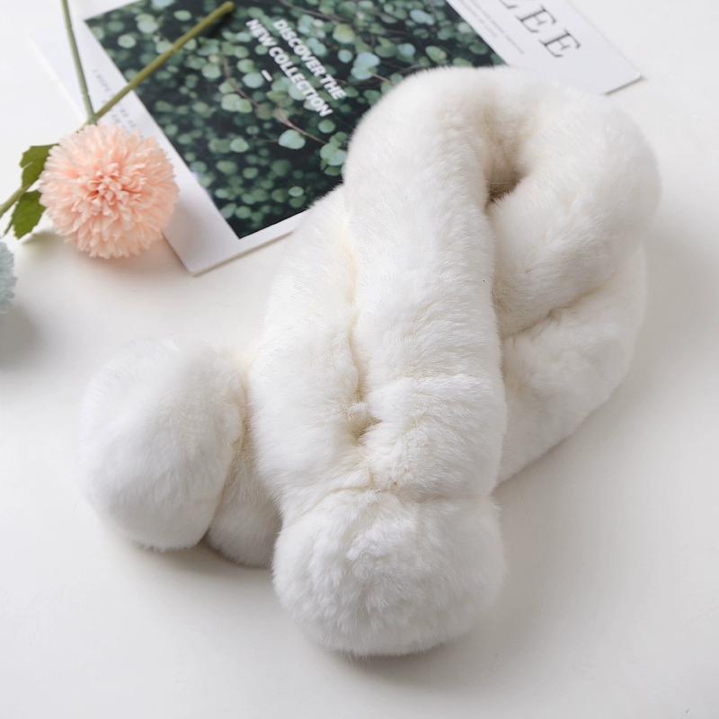 Versatile Rabbit Hair Scarf Women's Autumn and Winter Warm Real Rex Rabbit Hair Scarf Solid Color Children's Universal Thickened Hair