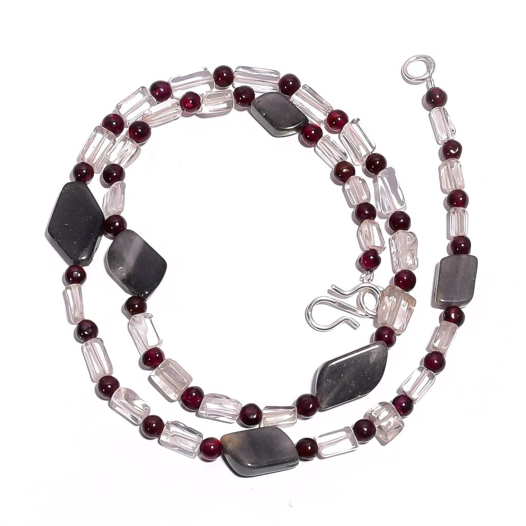 Natural Aventurine Crystal Garnet Gemstone Smooth Beads Necklace 17" UB-4573 UB-4573