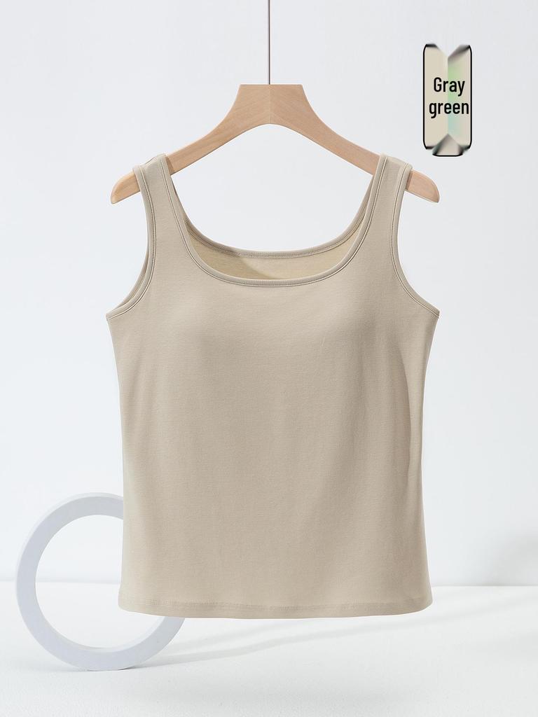 Women's Slim Fit Cotton Camisole: Versatile Spring/Summer Sleeveless Top with Chest Pads