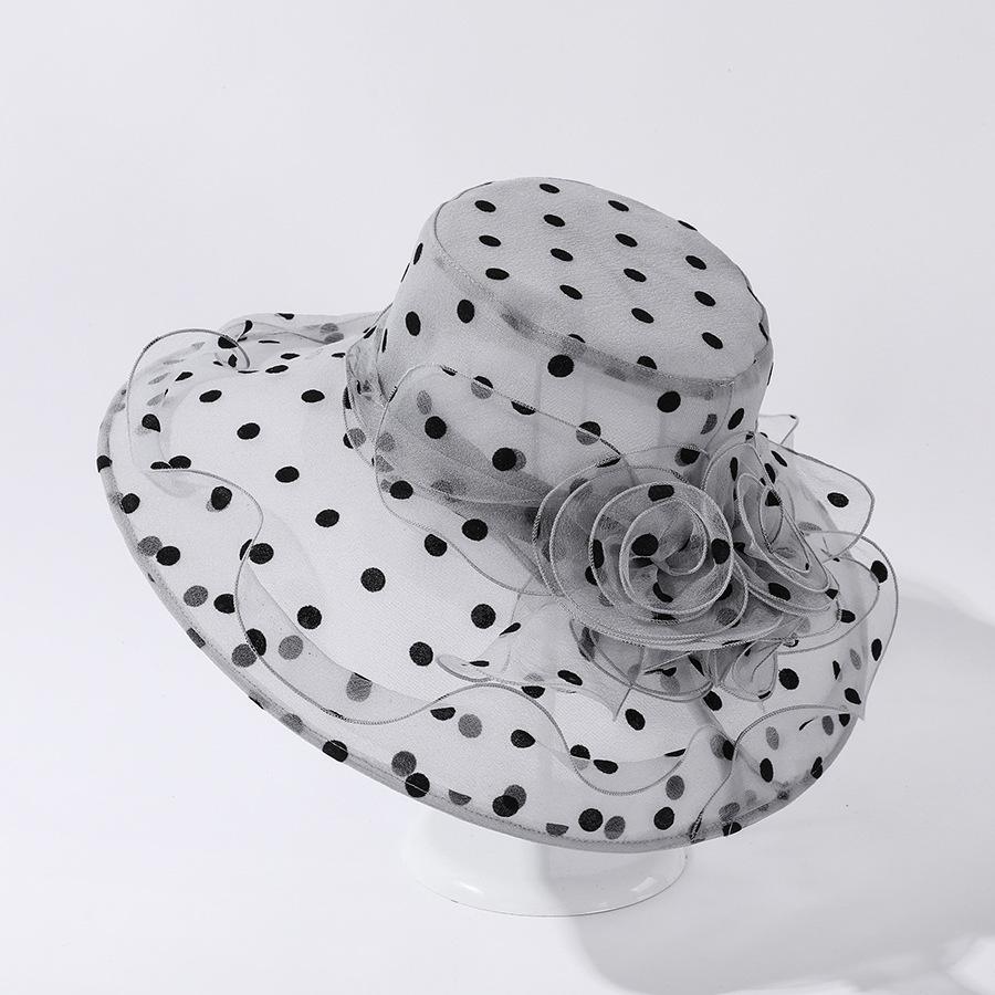 Einzigartiges Design Organza Sonnenhüte für Damen Breiter Rand Klassisch Schwarze Pünktchen Fischerhut Damen Faltbar Atmungsaktiv Strandmützen