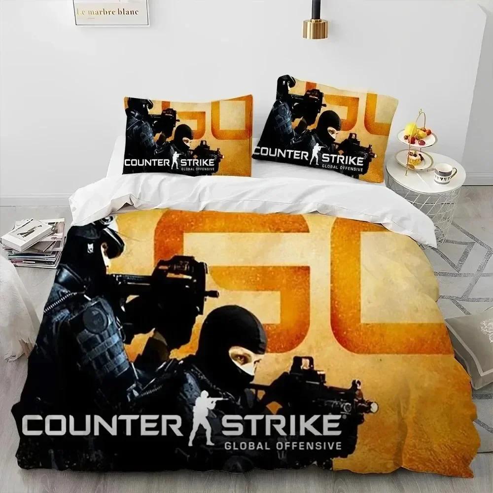 Luxury New 3D Print CS GO Game Gamer Counter Strike Bedding Set Duvet Cover Bed Set Quilt Cover Pillowcase Queen Size Boys Adult