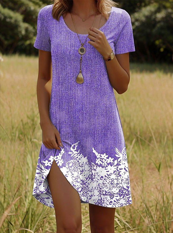 Women's New Round Neck Short Sleeve Dress with Indian Print – European & American Style
