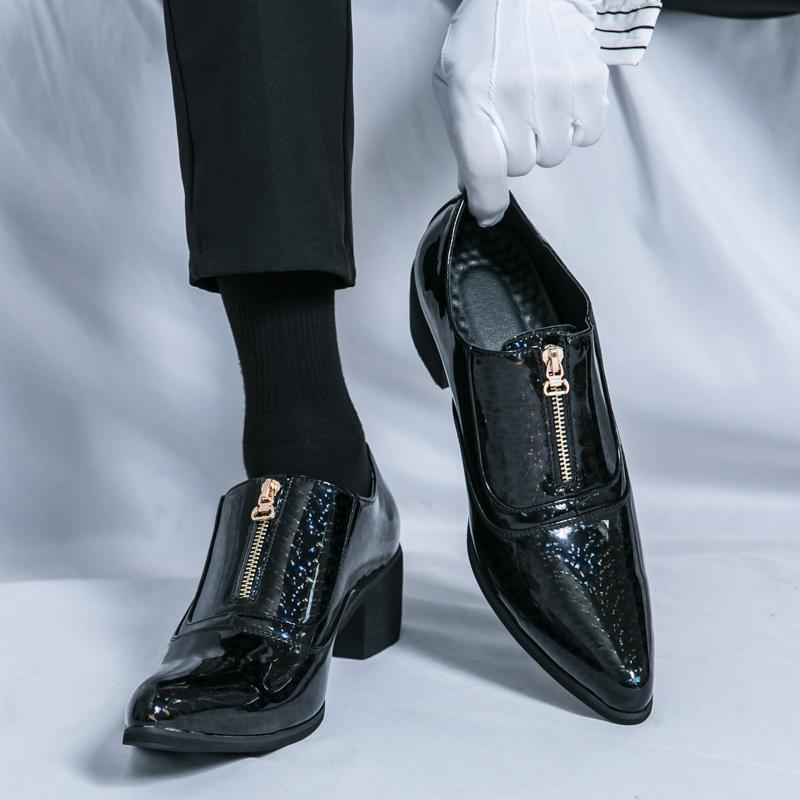 

Мужская обувь импортная торговля новые повседневные кожаные туфли модный тренд усиление кожаной обуви тенденция глянцевые заостренные кожаные туфли 46 чёрный