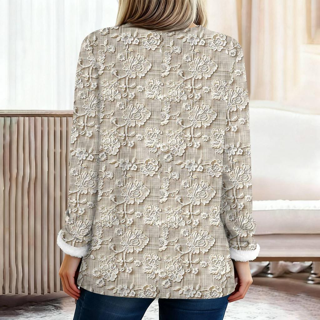 Women's Fashionable Printed Round Neck Long Sleeved Plush Warm Pullover Top
