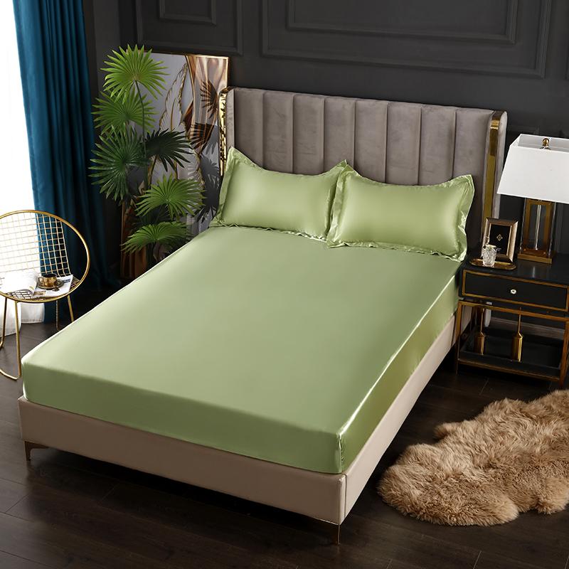Satin Sheets Fitted Sheet Solid Color Rayon Mattress Cover Elastic Band Bed Sheet King 200x200 200x220 No Pillowcase Beddings