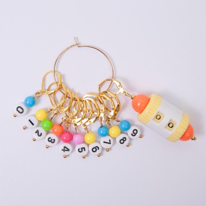 10PCS Number Stitching Marker Charm Locking Crochet Stitching Marker with Knitting Counter Scissors for Knitting Weaving