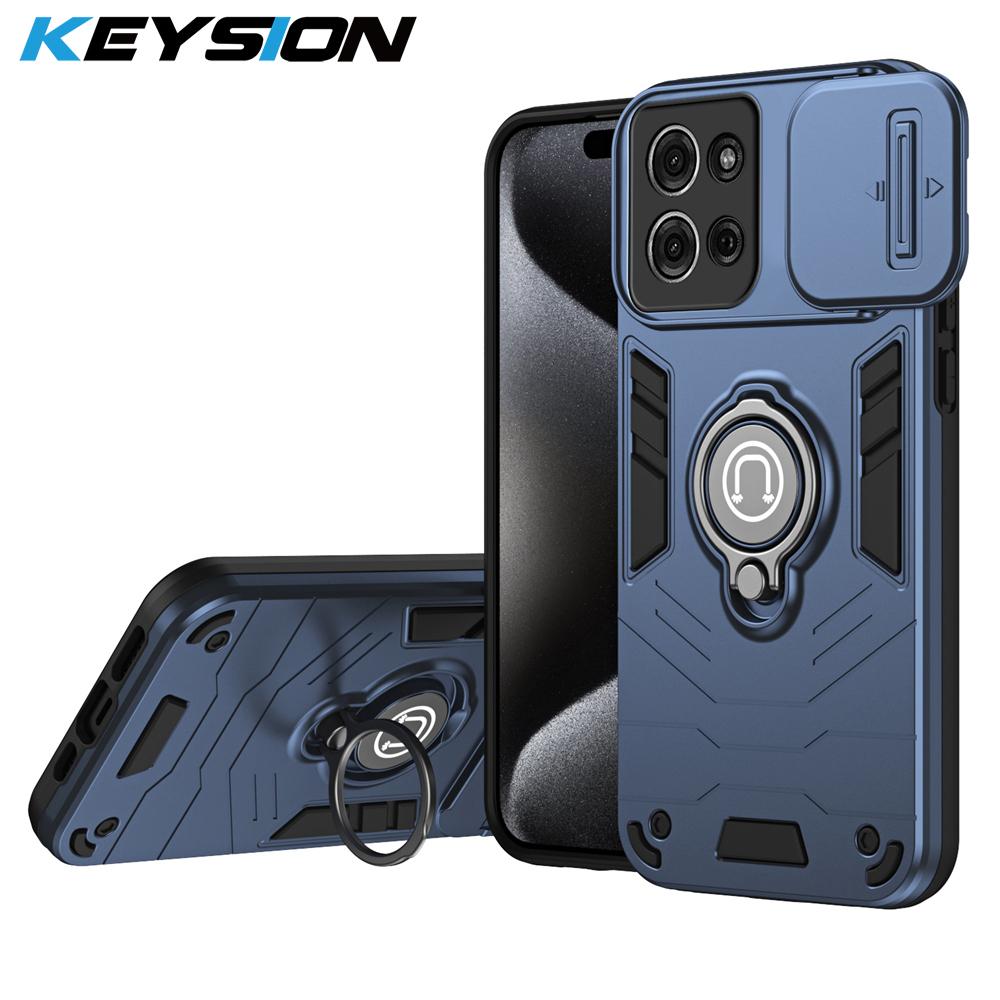

Противоударный чехол KEYSION для Motorola MOTO G75 5G, мягкий силиконовый чехол + защитное кольцо для камеры из поликарбоната, подставка для телефона MOTO G75 5G for MOTO G75 5G синий