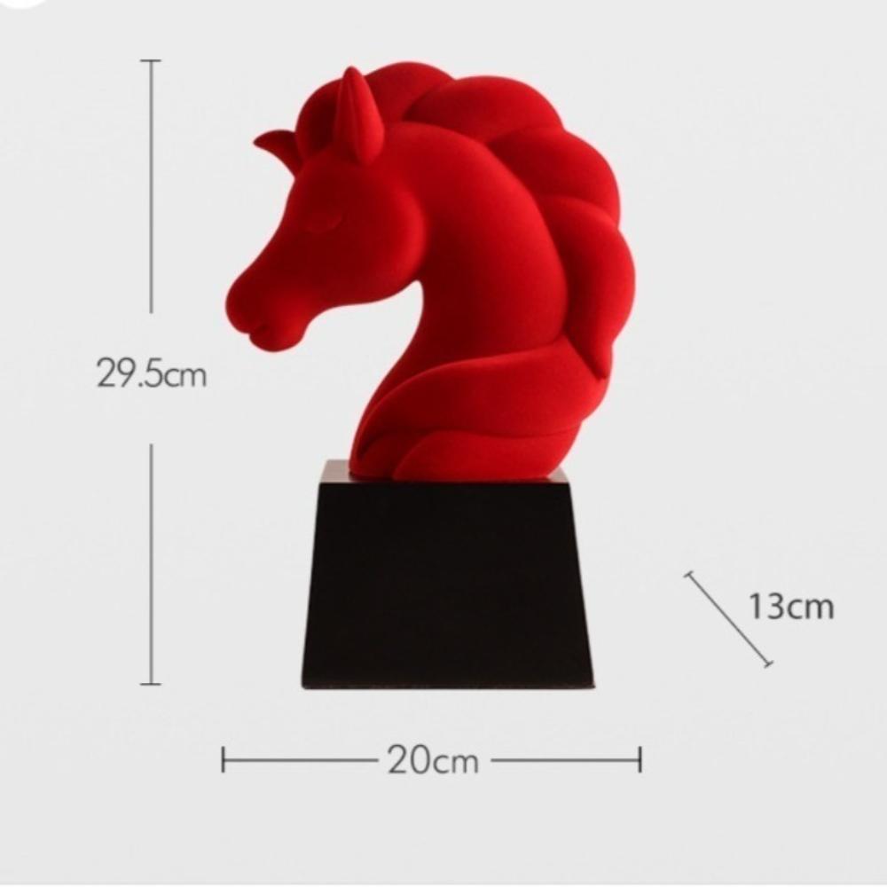 Velvet Red Horse Head Ornament, Luxury Office Desk Decoration - Unique Artistic Year of the Horse Mascot for Home & Office