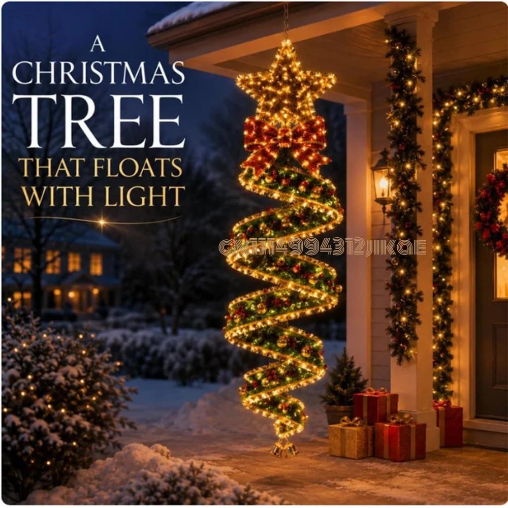 Christmas Magic Spiral Hanging LED Light Collection Vertical Suspended Spiral, Bow Tie Star Polar Bear, For Christmas Porch