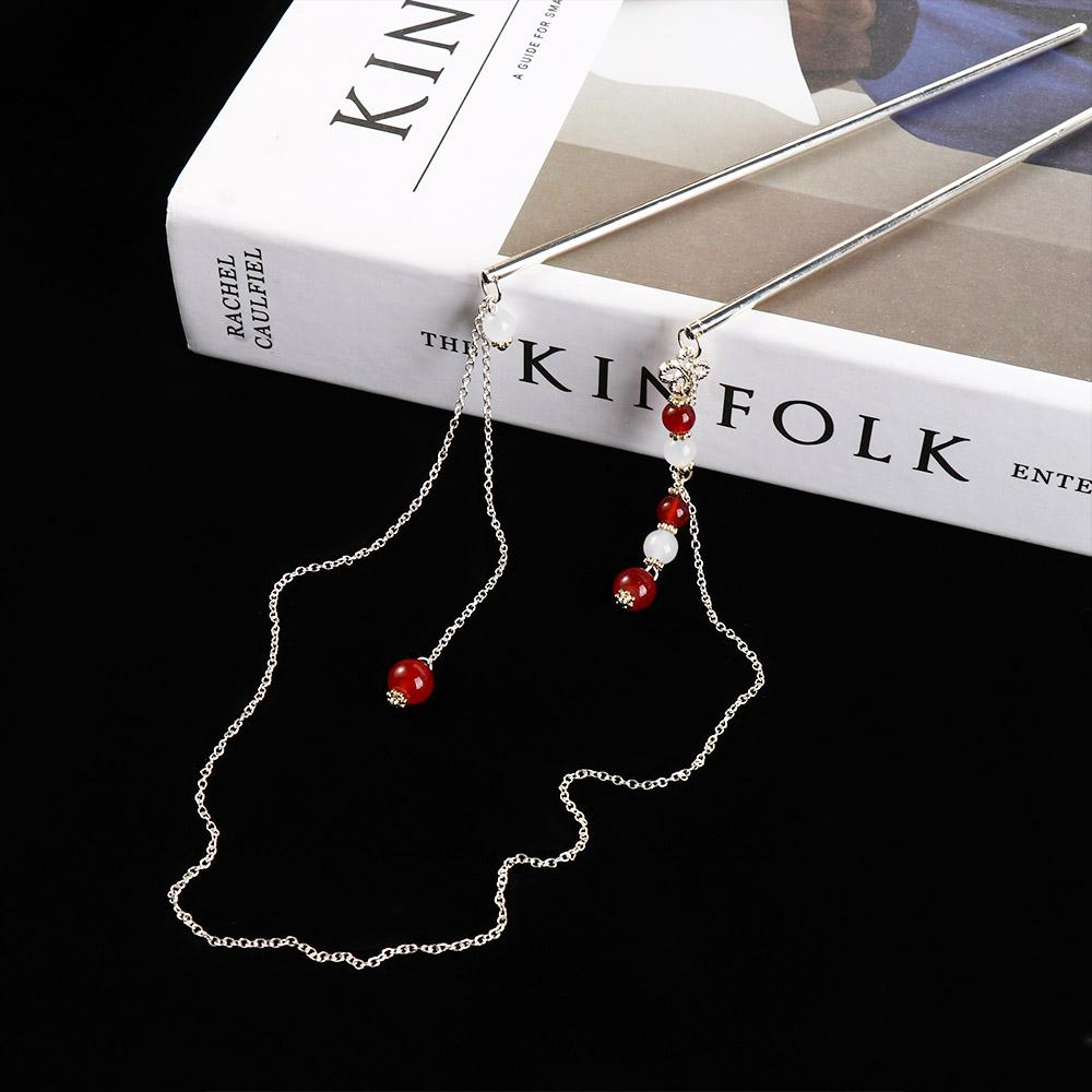Hair Insert Ponytail Holder Headwear For Men Fan Hair Accessories Hair Fork Chinese Style Hairpins Double Tassel Hair Stick