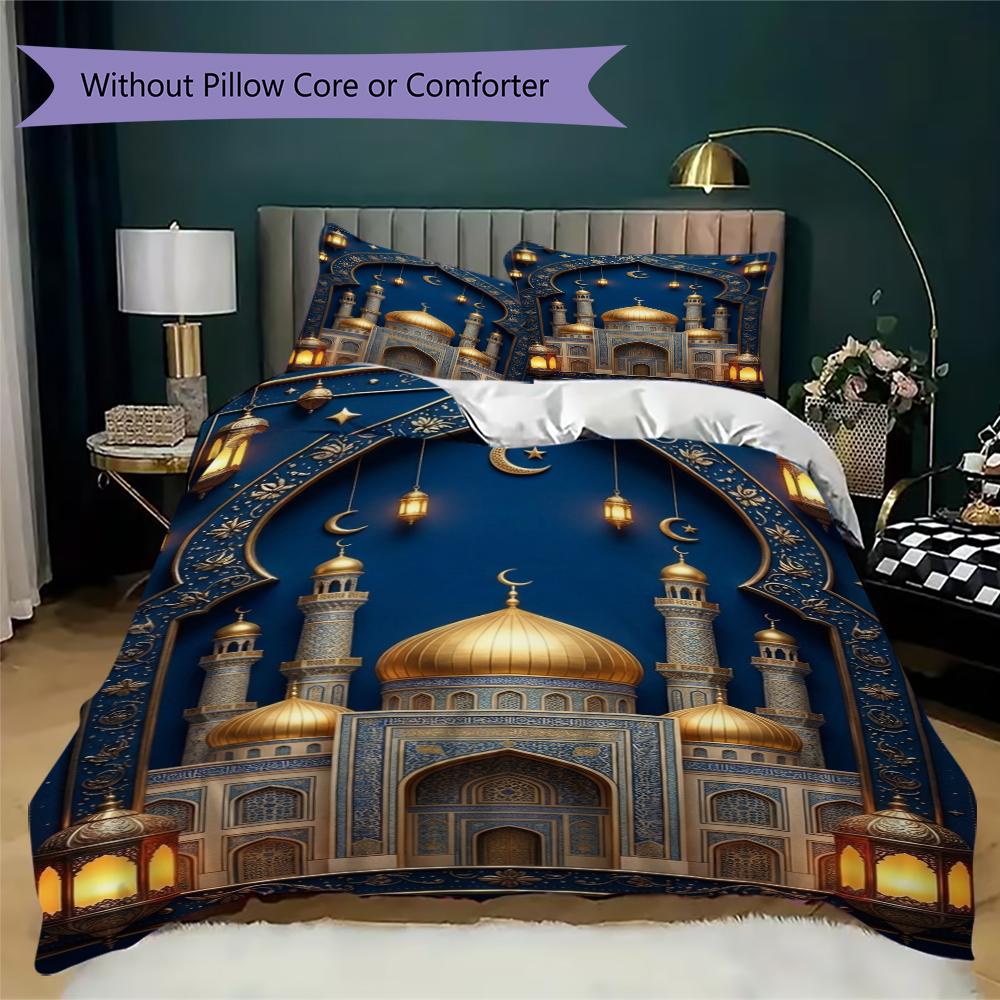 Muslim Pattern Bedding Uilt Set Uilt Cover Pillowcase Home Decoration Birthday Gift (1 * Duvet Cover + 2 * Pillowcase  Without Core)123