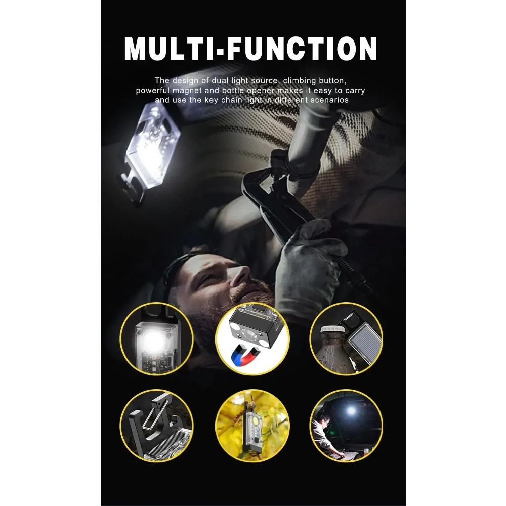 COB Keychain Work Light with Dual Light Source Rechargeable Solar Powered 9 Mode Magnet Base for Camping Fishing Repair Walk