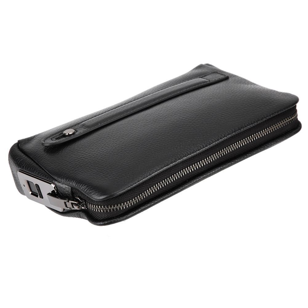 Fipilock FL-V1 Men Zipper Leather Wallet Smart Fingerprint Security Anti Theft Handbag Black