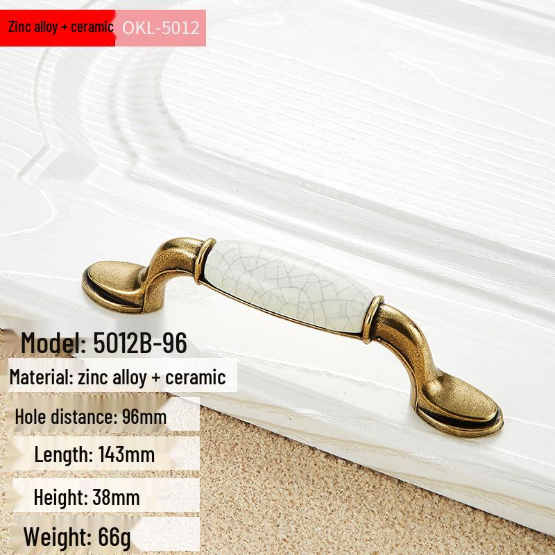 Oukali European Antique Green Bronze Ceramic Crack Handle for Kitchen Cabinet and Furniture Drawer
