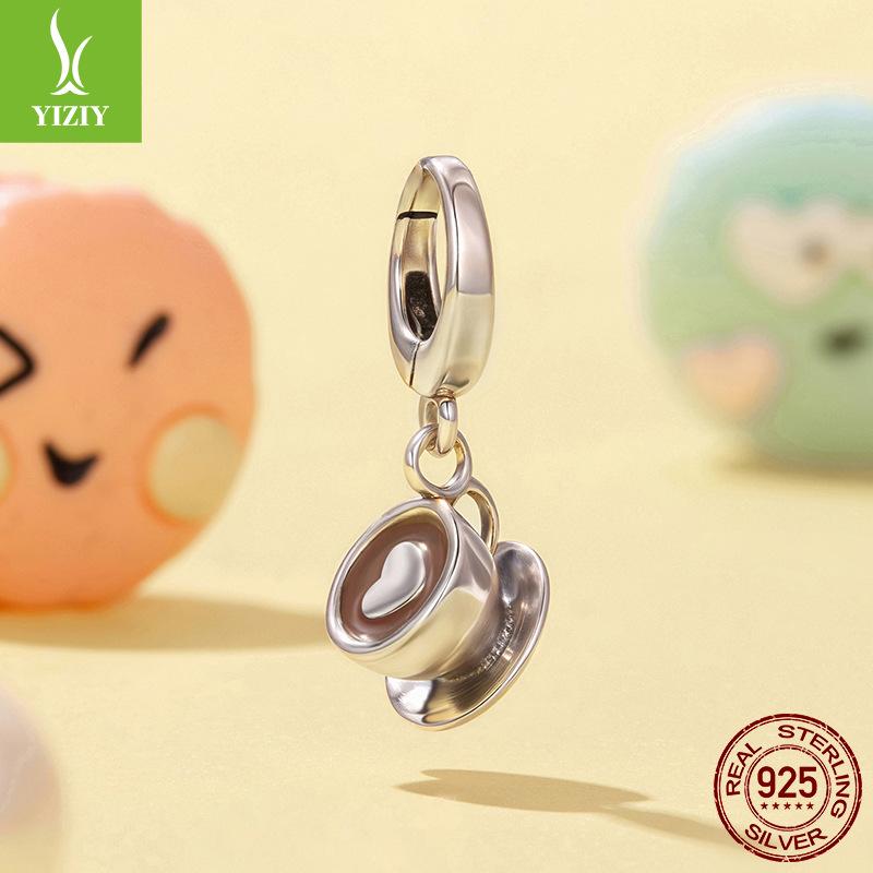 Open And Close Buckle Coffee Cup Pendant Accessories Cozy Life S925 Sterling Silver Charm Beads