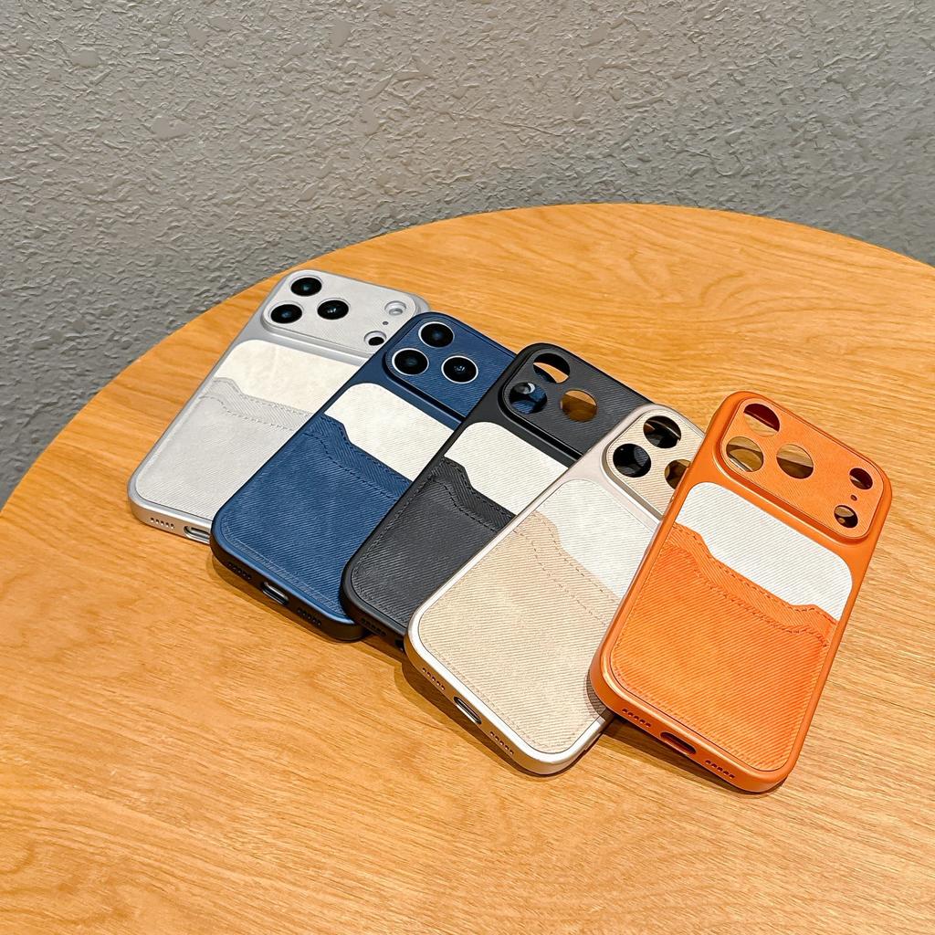 Luxury Double-layer Card Bag Denim Fabric Texture Patterned Phone Case for iPhone 17 16 15 14 13 Pro Max Shockproof Bumper Cover
