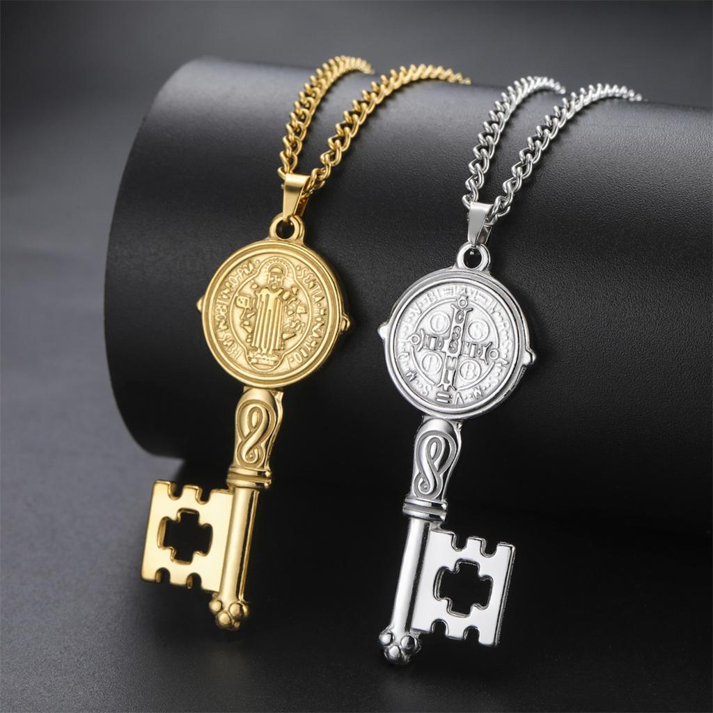 Collane Forma Chiave di San Benedetto Acciaio Inossidabile San Benito Collana Amuleto per Uomini Donne Gioielli Cristiani Regali