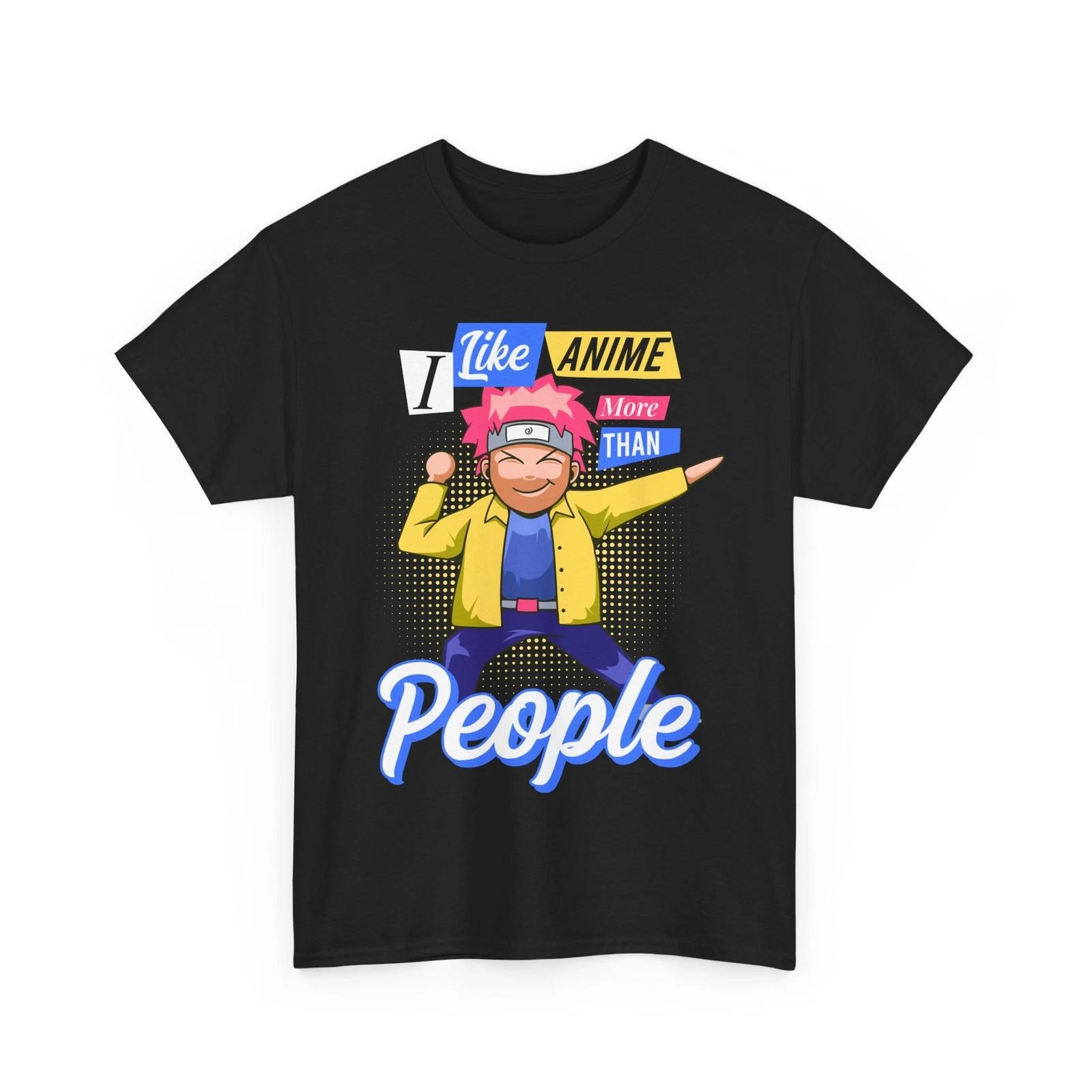 I Like Anime More Than People T-Shirt | Funny Japanese Cat Warrior Shirt M