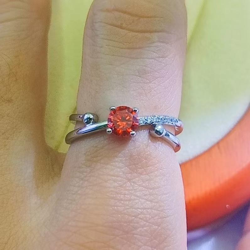 Imitation Multi-Color Flash Diamond Zircon Ring Women'S Light Luxury Niche Design Opening Adjustable Zircon Ring