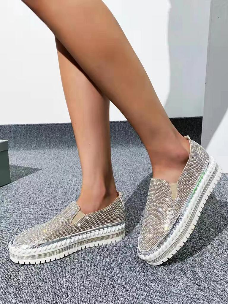 New Water-diamond Thick-soled Loafers with One-foot Lazy Shoes