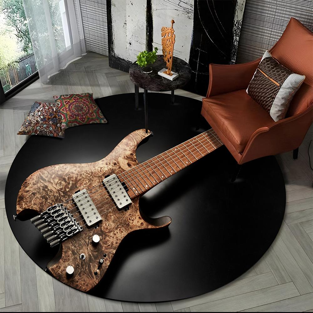 Elektrische Gitarre Klassische Gitarre Runder Teppich für Wohnzimmer Schlafzimmer Kinderzimmer Dekoration, Haustierbereich Teppich Rutschfeste Bodenmatte