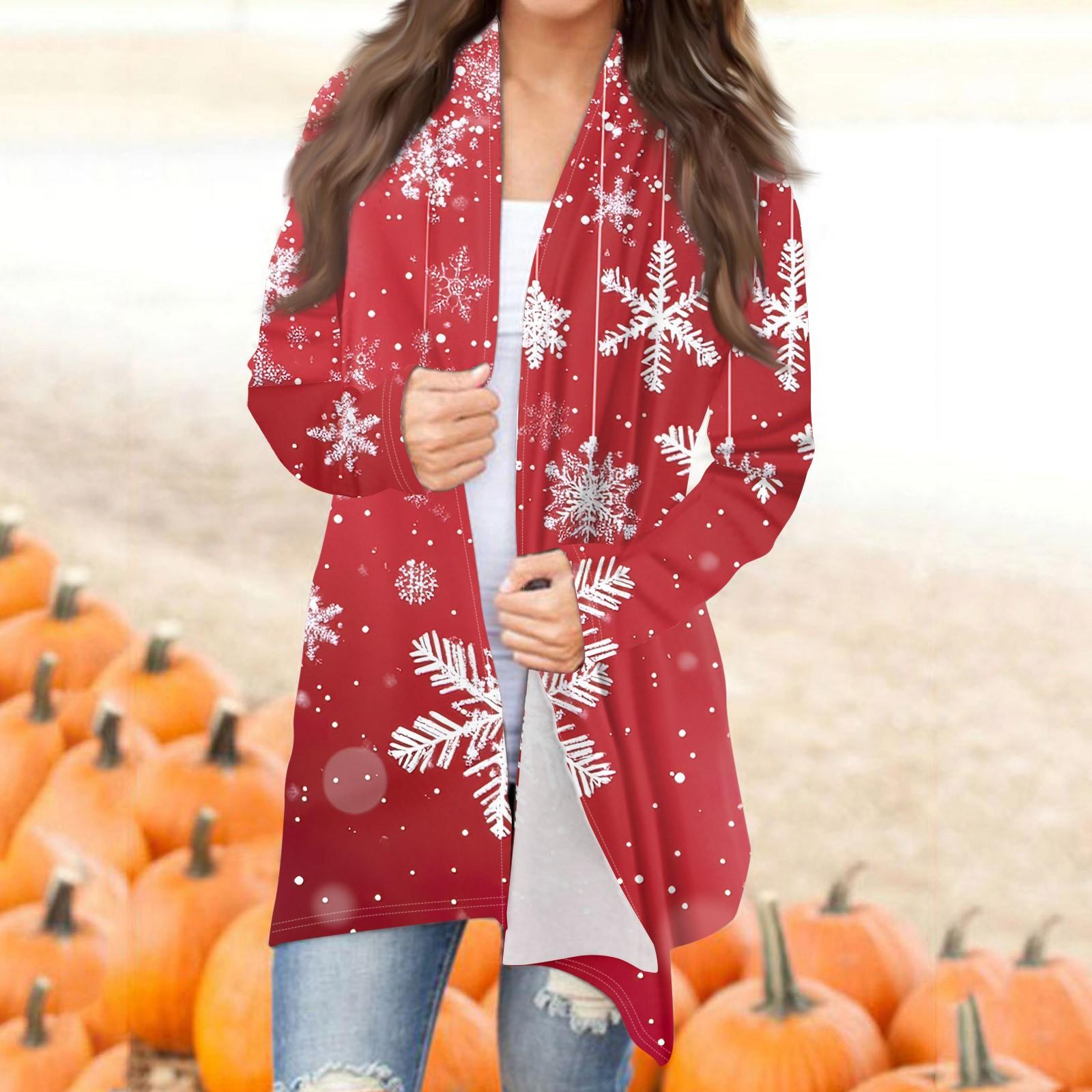 

Женская мода повседневная рождественская принтованная куртка-кардиган средней длины XXL