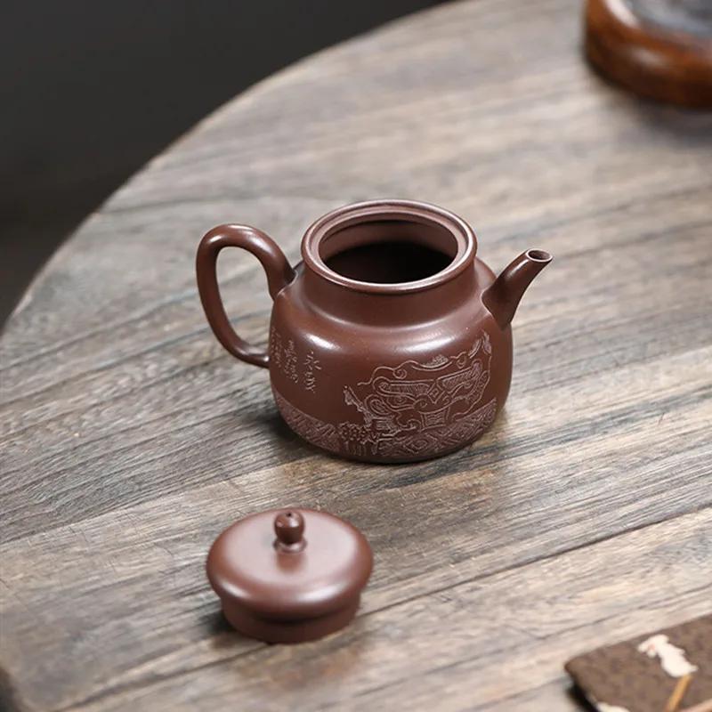 150ml Chinese Yixing Handmade Purple Clay Teapots Hand-carved Tea Pot Beauty Tea Infuser Kettle High-end Raw Ore Zisha Teaware