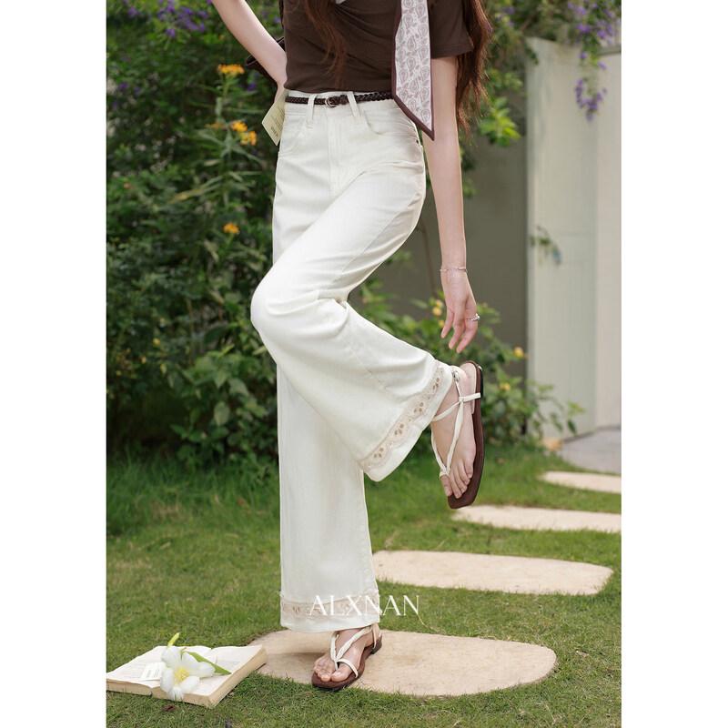 Women s High-Waisted Straight Wide-Leg Denim Pants M