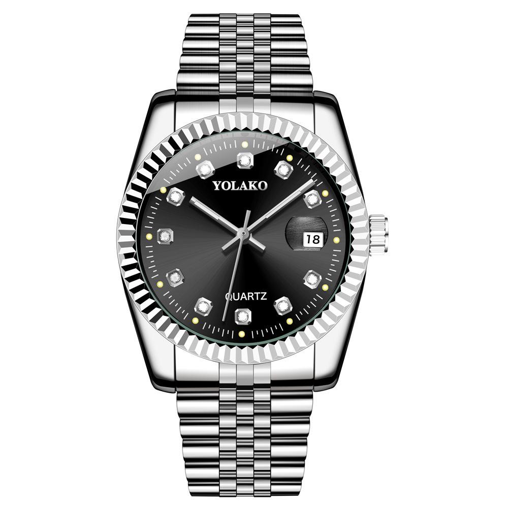 Orologi da Coppia Acciaio Inossidabile con Cinturino, Calendario, Viso con Strass Dorati: Moda Casuale Quarzo da Uomo e da Donna