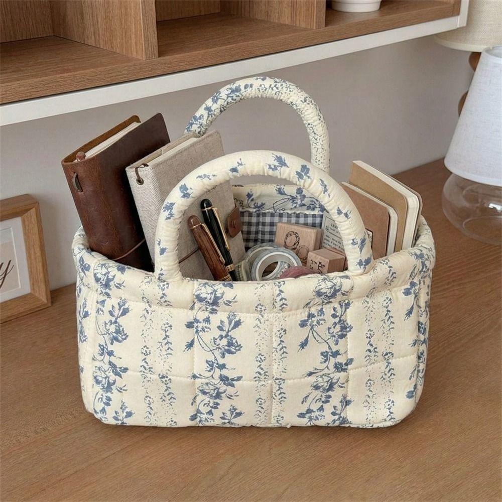 Hand-held French Vine Handbag Printed Floral Organizers Basket Laundry Storage Basket  Home Office