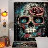 Halloween Theme Flower Skull Pattern Bathing Curtain Bathroom Shower Curtain Waterproof With 12 Hooks Home Deco Free Ship