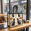 Boho Halloween Cat Pumpkin Canvas Tote Bag for Daily Use