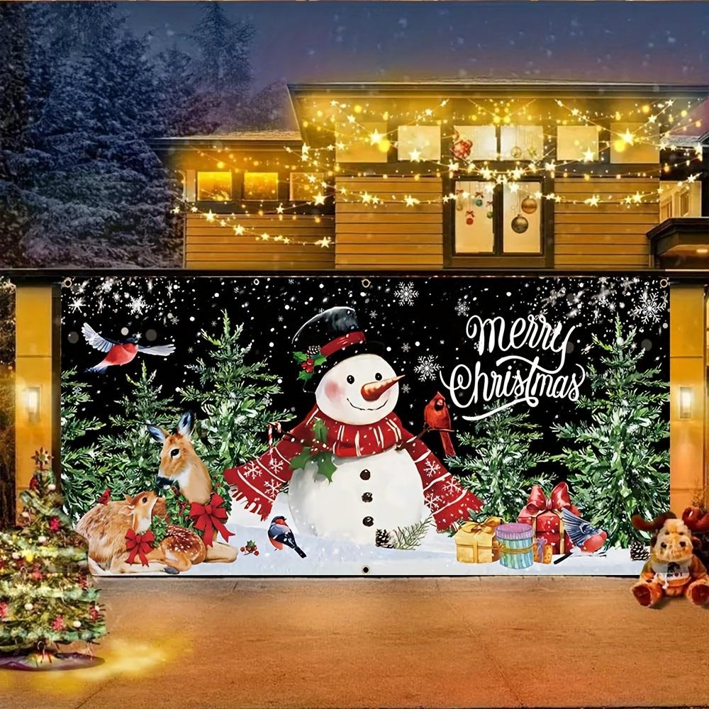 A Christmas garage polyester background fabric featuring a snowman and reindeer design suitable for Christmas decoration