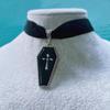 Gothic Silver Color Death Cross Red Dripping Glaze Coffin Pendant Velvet Necklace for Women Men Hallowmas Retro Fashion Jewelry