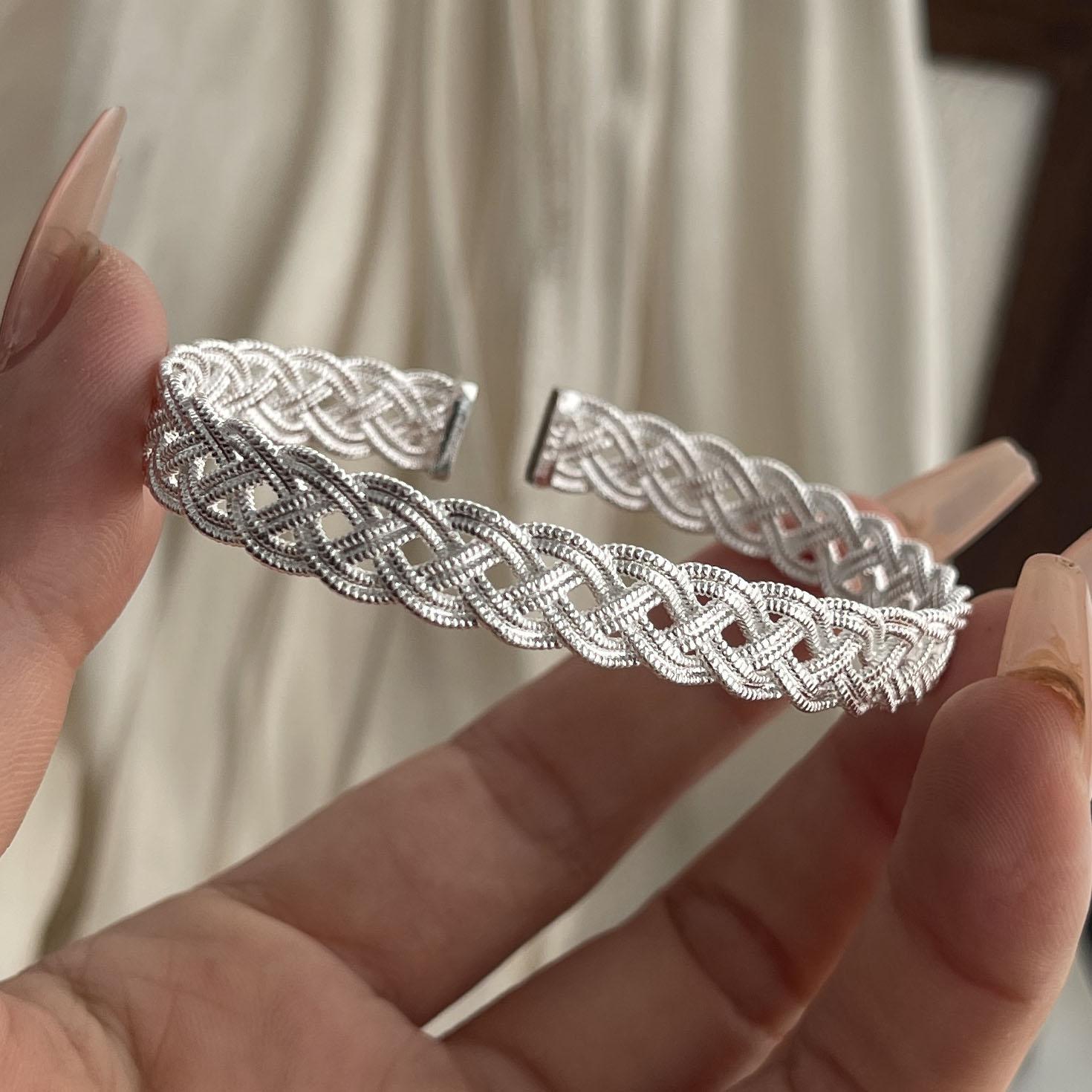 

100% Solid 925 Sterling Silver Retro Bracelet for Women Men Vintage Handmade White Chain Shape Bracelet Birthday Gift