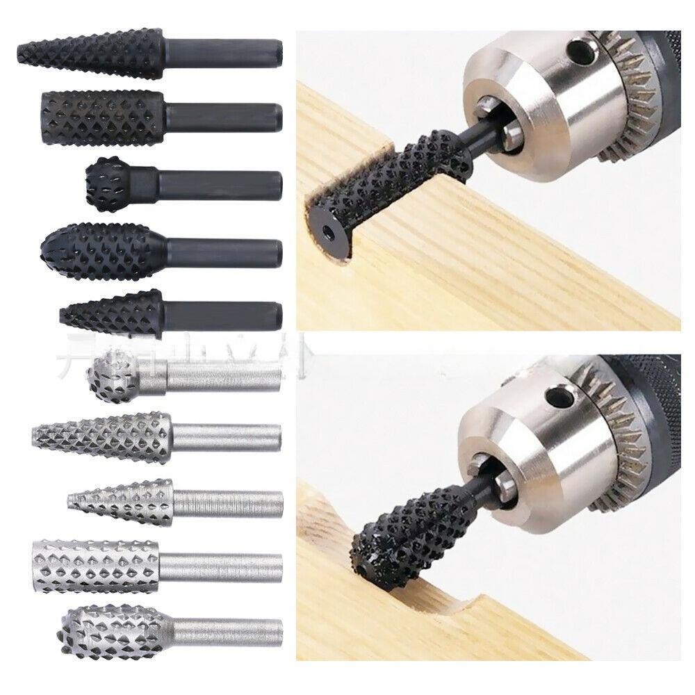 Set of 5 Black Gray Woodworking Wolf Tooth Sticks Rotating Files Electric Grinding Heads Drill Bits DIY Grinding ToolAccessories