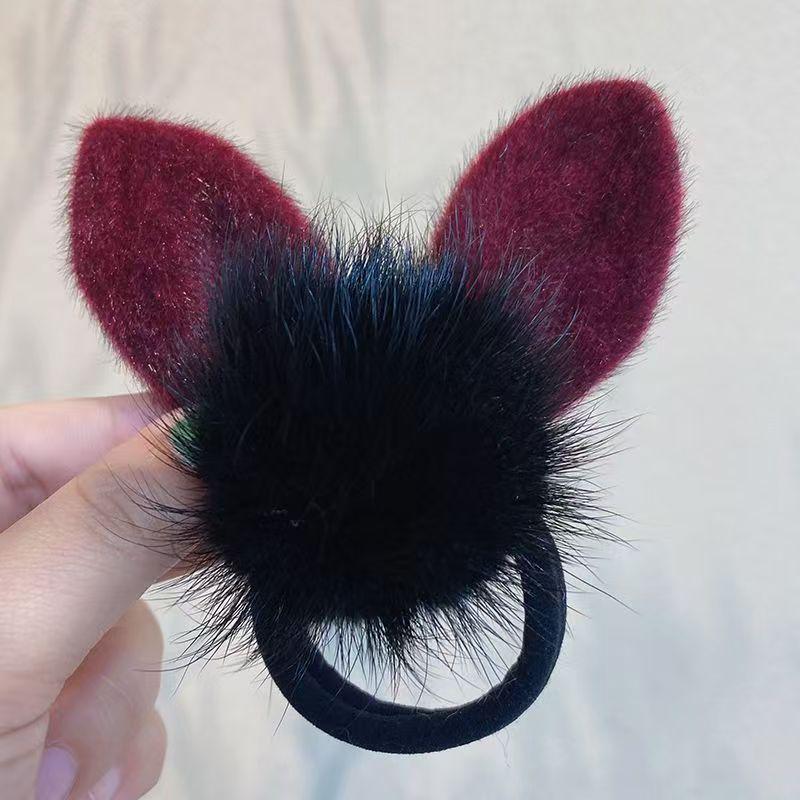 Elegant Rabbit Ear Plush Hair Tie - High Elastic Ponytail Holder for Autumn/Winter